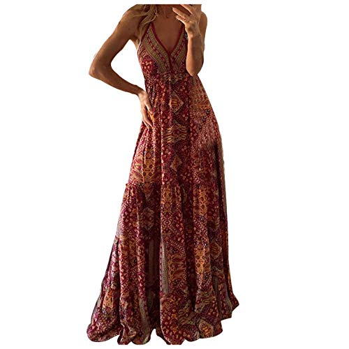 Sommerkleid Damen Böhmisches Skaterkleid mit Blumendruck Sling Bodenlanges Maxikleid mit V Ausschnitt Ärmelloses rückenfreies Strandkleid A Linie Kleid mit Empire Taille Swing Kleider Party Kleid Sommerkleid Damen Böhmisches Skaterkleid mit Blumendruck Sling Bodenlanges Maxikleid mit V Ausschnitt Ärmelloses rückenfreies Strandkleid A Linie Kleid mit Empire Taille Swing Kleider Party Kleid von Masrin