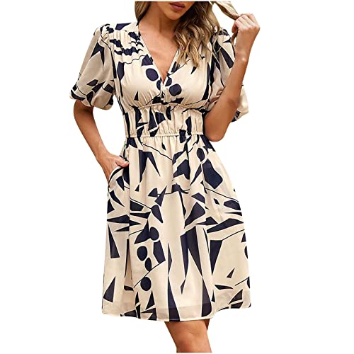 Sommerkleid Damen Elegantes Geometrischen Mustern Midikleid Kurzärmliges V-Ausschnitt A-Linie Kleid Elastischer Taille Partykleid Bauch Verstecken Skaterkleid Doppellagiges Patchwork Chiffonkleid Sommerkleid Damen Elegantes Geometrischen Mustern Midikleid Kurzärmliges V-Ausschnitt A-Linie Kleid Elastischer Taille Partykleid Bauch Verstecken Skaterkleid Doppellagiges Patchwork Chiffonkleid von Masrin