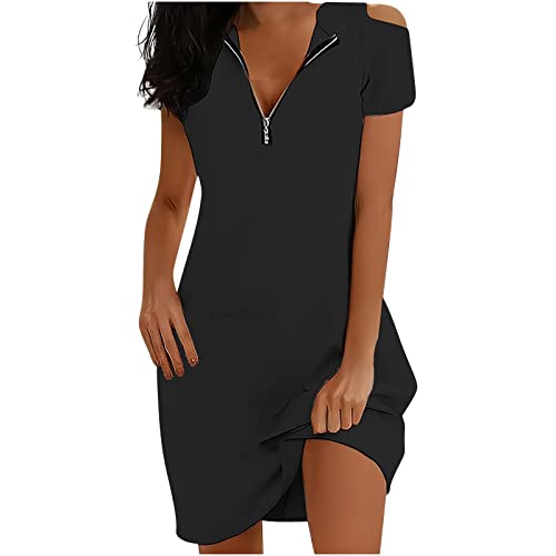 Sommerkleid Damen Schulterfreies Etuikleid Sexy einfarbiges Wickelkleid Blusenkleid mit V-Ausschnitt und Reißverschluss Schulterfreies Kurzärmliges Partykleid Figurbetontes Kleid Urlaub Strandkleid Sommerkleid Damen Schulterfreies Etuikleid Sexy einfarbiges Wickelkleid Blusenkleid mit V-Ausschnitt und Reißverschluss Schulterfreies Kurzärmliges Partykleid Figurbetontes Kleid Urlaub Strandkleid von Masrin