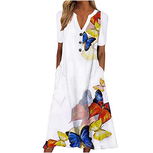 Sommerkleid Damen Urlaub Maxikleid Mode Blumendruck Strandkleid V-Ausschnitt Kurzärmliges Sonnenkleid Blusenkleid mit Knopfleiste Große Größen A-Linien Kleid mit Taschen Knöchellanges Partykleid Sommerkleid Damen Urlaub Maxikleid Mode Blumendruck Strandkleid V-Ausschnitt Kurzärmliges Sonnenkleid Blusenkleid mit Knopfleiste Große Größen A-Linien Kleid mit Taschen Knöchellanges Partykleid von Masrin
