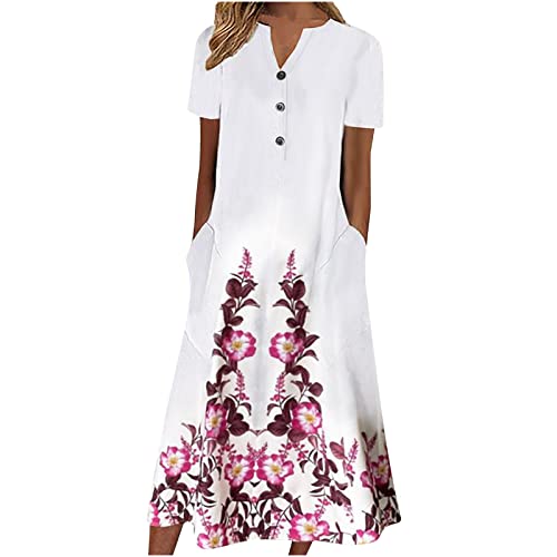 Sommerkleid Damen Urlaub Maxikleid Mode Blumendruck Strandkleid V-Ausschnitt Kurzärmliges Sonnenkleid Blusenkleid mit Knopfleiste Große Größen A-Linien Kleid mit Taschen Knöchellanges Partykleid Sommerkleid Damen Urlaub Maxikleid Mode Blumendruck Strandkleid V-Ausschnitt Kurzärmliges Sonnenkleid Blusenkleid mit Knopfleiste Große Größen A-Linien Kleid mit Taschen Knöchellanges Partykleid von Masrin