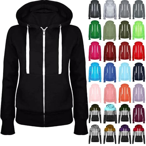 Sweatjacke Damen Full Zip Übergangsjacke Einfarbig Hoodie Sweatshirt Mantel Leicht taillierte College Jacke mit Kapuze Baumwolle Sportjacke Trainingsjacke Sweatshirtjacke Kapuzenjacke von Masrin