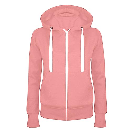 Sweatjacke Damen Full Zip Übergangsjacke Einfarbig Hoodie Sweatshirt Mantel Leicht taillierte College Jacke mit Kapuze Baumwolle Sportjacke Trainingsjacke Sweatshirtjacke Kapuzenjacke von Masrin