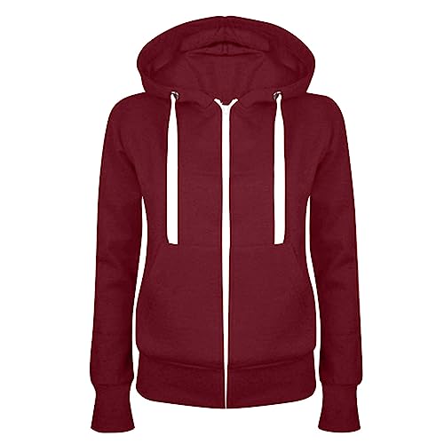 Sweatjacke Damen Full Zip Übergangsjacke Einfarbig Hoodie Sweatshirt Mantel Leicht taillierte College Jacke mit Kapuze Baumwolle Sportjacke Trainingsjacke Sweatshirtjacke Kapuzenjacke von Masrin