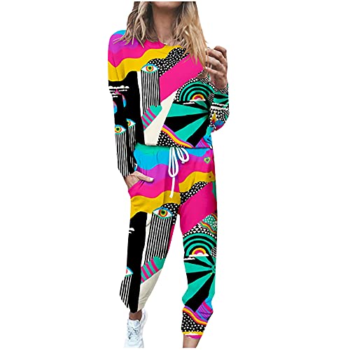 Trainingsanzug Set Damen abstrakter Batik Druck Jogginganzug 2 teiliges Set Langarm Oberteile+Jogginghose mit Kordelzug Outfit Freizeitkleidung Sportswear für Running Yoga Gym Fitness Laufen Wandern von Masrin