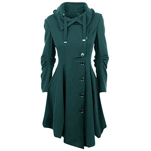 Trenchcoat Damen Einfarbiger warmer Wollmantel Langärmlige Wolljacke mit Umlegekragen Einreihiges Cardigankleid Lange Windjacke Winterjacke mit unregelmäßigem Rüschensaum Übergangsjacke Wintermantel von Masrin