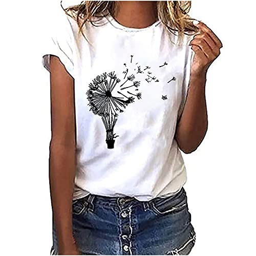 Tshirt Damen Lässige Elektrokardiogramm Druck Oberteile Herzschlagkurve Pullover T-shirt Einfarbiges Basic Shirt Rundhals Kurzarm Sommer Tops Lockere All-Match Tunika Bluse Laufshirt Sportshirt von Masrin