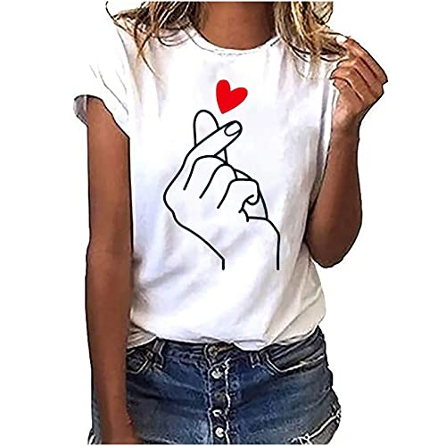 Tshirt Damen Lässige Elektrokardiogramm Druck Oberteile Herzschlagkurve Pullover T-shirt Einfarbiges Basic Shirt Rundhals Kurzarm Sommer Tops Lockere All-Match Tunika Bluse Laufshirt Sportshirt von Masrin