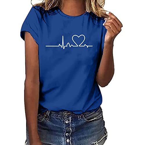 Tshirt Damen Lässige Elektrokardiogramm Druck Oberteile Herzschlagkurve Pullover T-shirt Einfarbiges Basic Shirt Rundhals Kurzarm Sommer Tops Lockere All-Match Tunika Bluse Laufshirt Sportshirt Tshirt Damen Lässige Elektrokardiogramm Druck Oberteile Herzschlagkurve Pullover T-shirt Einfarbiges Basic Shirt Rundhals Kurzarm Sommer Tops Lockere All-Match Tunika Bluse Laufshirt Sportshirt von Masrin