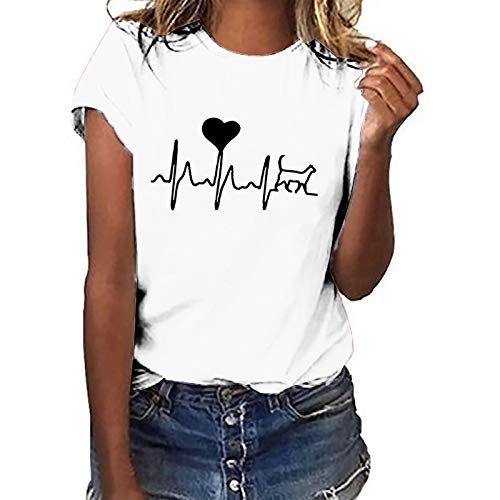 Tshirt Damen Lässige Elektrokardiogramm Druck Oberteile Herzschlagkurve Pullover T-shirt Einfarbiges Basic Shirt Rundhals Kurzarm Sommer Tops Lockere All-Match Tunika Bluse Laufshirt Sportshirt Tshirt Damen Lässige Elektrokardiogramm Druck Oberteile Herzschlagkurve Pullover T-shirt Einfarbiges Basic Shirt Rundhals Kurzarm Sommer Tops Lockere All-Match Tunika Bluse Laufshirt Sportshirt von Masrin