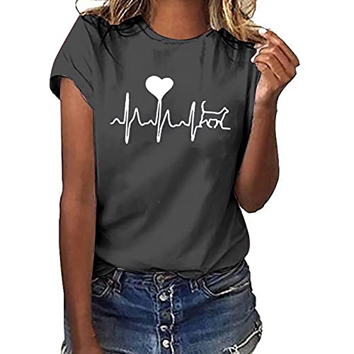 Tshirt Damen Lässige Elektrokardiogramm Druck Oberteile Herzschlagkurve Pullover T-shirt Einfarbiges Basic Shirt Rundhals Kurzarm Sommer Tops Lockere All-Match Tunika Bluse Laufshirt Sportshirt Tshirt Damen Lässige Elektrokardiogramm Druck Oberteile Herzschlagkurve Pullover T-shirt Einfarbiges Basic Shirt Rundhals Kurzarm Sommer Tops Lockere All-Match Tunika Bluse Laufshirt Sportshirt von Masrin