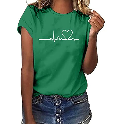 Tshirt Damen Lässige Elektrokardiogramm Druck Oberteile Herzschlagkurve Pullover T-shirt Einfarbiges Basic Shirt Rundhals Kurzarm Sommer Tops Lockere All-Match Tunika Bluse Laufshirt Sportshirt Tshirt Damen Lässige Elektrokardiogramm Druck Oberteile Herzschlagkurve Pullover T-shirt Einfarbiges Basic Shirt Rundhals Kurzarm Sommer Tops Lockere All-Match Tunika Bluse Laufshirt Sportshirt von Masrin