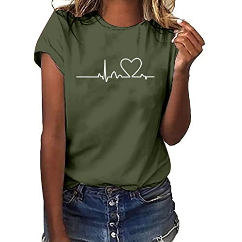 Tshirt Damen Lässige Elektrokardiogramm Druck Oberteile Herzschlagkurve Pullover T-shirt Einfarbiges Basic Shirt Rundhals Kurzarm Sommer Tops Lockere All-Match Tunika Bluse Laufshirt Sportshirt Tshirt Damen Lässige Elektrokardiogramm Druck Oberteile Herzschlagkurve Pullover T-shirt Einfarbiges Basic Shirt Rundhals Kurzarm Sommer Tops Lockere All-Match Tunika Bluse Laufshirt Sportshirt von Masrin