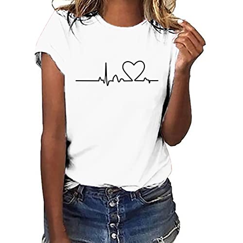 Tshirt Damen Lässige Elektrokardiogramm Druck Oberteile Herzschlagkurve Pullover T-shirt Einfarbiges Basic Shirt Rundhals Kurzarm Sommer Tops Lockere All-Match Tunika Bluse Laufshirt Sportshirt Tshirt Damen Lässige Elektrokardiogramm Druck Oberteile Herzschlagkurve Pullover T-shirt Einfarbiges Basic Shirt Rundhals Kurzarm Sommer Tops Lockere All-Match Tunika Bluse Laufshirt Sportshirt von Masrin