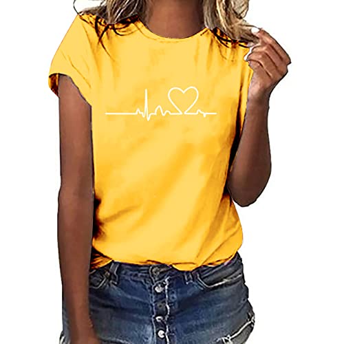 Tshirt Damen Lässige Elektrokardiogramm Druck Oberteile Herzschlagkurve Pullover T-shirt Einfarbiges Basic Shirt Rundhals Kurzarm Sommer Tops Lockere All-Match Tunika Bluse Laufshirt Sportshirt Tshirt Damen Lässige Elektrokardiogramm Druck Oberteile Herzschlagkurve Pullover T-shirt Einfarbiges Basic Shirt Rundhals Kurzarm Sommer Tops Lockere All-Match Tunika Bluse Laufshirt Sportshirt von Masrin