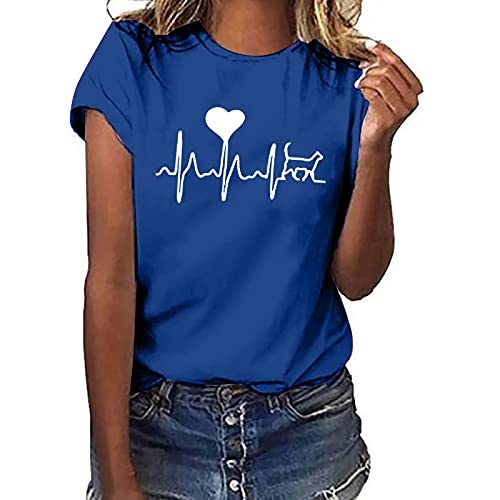 Tshirt Damen Lässige Elektrokardiogramm Druck Oberteile Herzschlagkurve Pullover T-shirt Einfarbiges Basic Shirt Rundhals Kurzarm Sommer Tops Lockere All-Match Tunika Bluse Laufshirt Sportshirt Tshirt Damen Lässige Elektrokardiogramm Druck Oberteile Herzschlagkurve Pullover T-shirt Einfarbiges Basic Shirt Rundhals Kurzarm Sommer Tops Lockere All-Match Tunika Bluse Laufshirt Sportshirt von Masrin