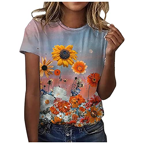 Tshirt Damen Lässige Oberteile mit 3D Rosen Schmetterlings Druck Sommer Tops Kurzärmliges T Shirt mit O Ausschnitt floralen Motiven Hemden Basic Shirt Lockere All Match Bluse Geschenk für Frauen von Masrin