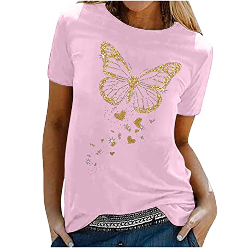 Tshirt Damen Oberteile mit Gold Schmetterlings Print Rundhals Kurzarm Bluse Lässige Tees Pullover Frühlings Herbst Basic Shirt All Match Tunika Tops Geschenk für Teenager Mädchen Pulli Streetwear Tshirt Damen Oberteile mit Gold Schmetterlings Print Rundhals Kurzarm Bluse Lässige Tees Pullover Frühlings Herbst Basic Shirt All Match Tunika Tops Geschenk für Teenager Mädchen Pulli Streetwear von Masrin
