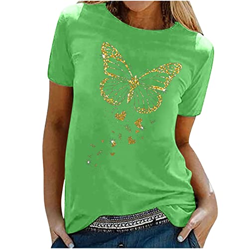 Tshirt Damen Oberteile mit Gold Schmetterlings Print Rundhals Kurzarm Bluse Lässige Tees Pullover Frühlings Herbst Basic Shirt All Match Tunika Tops Geschenk für Teenager Mädchen Pulli Streetwear Tshirt Damen Oberteile mit Gold Schmetterlings Print Rundhals Kurzarm Bluse Lässige Tees Pullover Frühlings Herbst Basic Shirt All Match Tunika Tops Geschenk für Teenager Mädchen Pulli Streetwear von Masrin