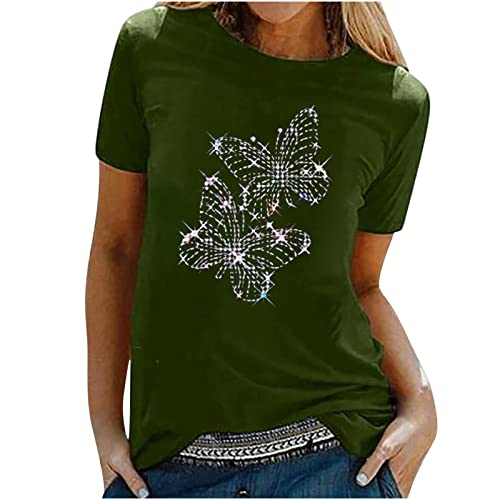Tshirt Damen Oberteile mit Gold Schmetterlings Print Rundhals Kurzarm Bluse Lässige Tees Pullover Frühlings Herbst Basic Shirt All Match Tunika Tops Geschenk für Teenager Mädchen Pulli Streetwear Tshirt Damen Oberteile mit Gold Schmetterlings Print Rundhals Kurzarm Bluse Lässige Tees Pullover Frühlings Herbst Basic Shirt All Match Tunika Tops Geschenk für Teenager Mädchen Pulli Streetwear von Masrin