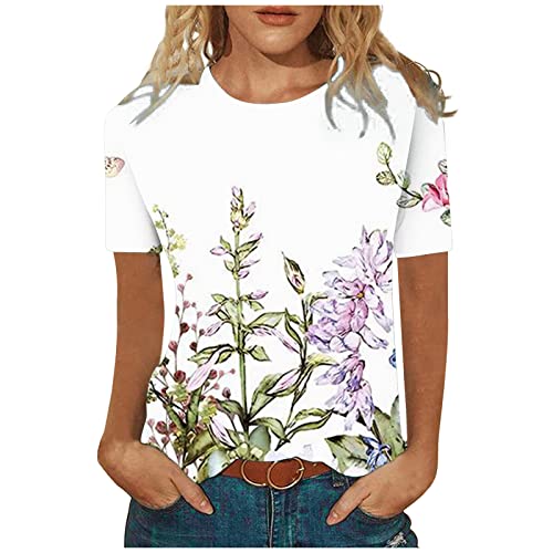 Masrin Tshirt Damen Sommer Trendige Oberteile Vintage 3D Blumen Druck T-Shirt Kurzärmlige Tee Tops mit O-Ausschnitt Basic Shirt All-Match Tunika Bluse Bequem Sportshirt Laufshirt T-Shirts für Party Masrin Tshirt Damen Sommer Trendige Oberteile Vintage 3D Blumen Druck T-Shirt Kurzärmlige Tee Tops mit O-Ausschnitt Basic Shirt All-Match Tunika Bluse Bequem Sportshirt Laufshirt T-Shirts für Party von Masrin