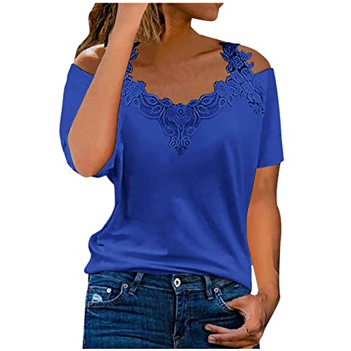 Tunika Damen Sommer Kurzarm Tshirt Modische Spitzenbesatz Bluse Schulterfreies V-Ausschnitt Shirt Floralem Schmetterlingsdruck Oberteile Sexy Schnürung T-Shirt Slim Fit Tops Partywear S-5XL Tunika Damen Sommer Kurzarm Tshirt Modische Spitzenbesatz Bluse Schulterfreies V-Ausschnitt Shirt Floralem Schmetterlingsdruck Oberteile Sexy Schnürung T-Shirt Slim Fit Tops Partywear S-5XL von Masrin