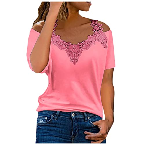 Tunika Damen Sommer Kurzarm Tshirt Modische Spitzenbesatz Bluse Schulterfreies V-Ausschnitt Shirt Floralem Schmetterlingsdruck Oberteile Sexy Schnürung T-Shirt Slim Fit Tops Partywear S-5XL Tunika Damen Sommer Kurzarm Tshirt Modische Spitzenbesatz Bluse Schulterfreies V-Ausschnitt Shirt Floralem Schmetterlingsdruck Oberteile Sexy Schnürung T-Shirt Slim Fit Tops Partywear S-5XL von Masrin