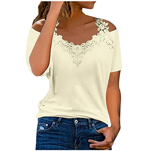 Tunika Damen Sommer Kurzarm Tshirt Modische Spitzenbesatz Bluse Schulterfreies V-Ausschnitt Shirt Floralem Schmetterlingsdruck Oberteile Sexy Schnürung T-Shirt Slim Fit Tops Partywear S-5XL Tunika Damen Sommer Kurzarm Tshirt Modische Spitzenbesatz Bluse Schulterfreies V-Ausschnitt Shirt Floralem Schmetterlingsdruck Oberteile Sexy Schnürung T-Shirt Slim Fit Tops Partywear S-5XL von Masrin