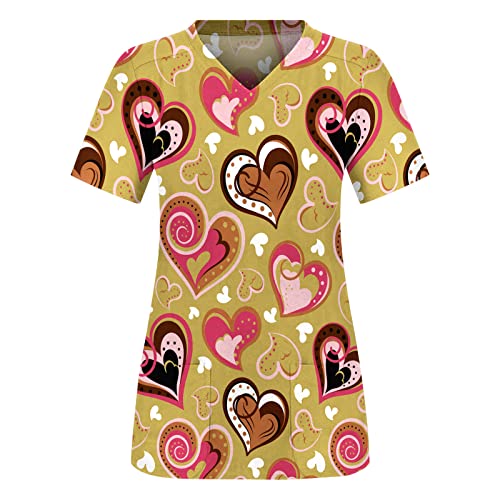 Valentinstag Bluse für Damen T Shirt mit 3D Herzdruck Krankenhaus Arbeitsuniform Kurzarm Pflege Tunika mit Taschen Medizinische Kasacks für Krankenschwestern Arzt Krankenschwester Uniformen Valentinstag Bluse für Damen T Shirt mit 3D Herzdruck Krankenhaus Arbeitsuniform Kurzarm Pflege Tunika mit Taschen Medizinische Kasacks für Krankenschwestern Arzt Krankenschwester Uniformen von Masrin