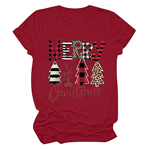 Weihnachts T Shirt Damen Oberteile mit Weihnachtsmotiv Modische Karierte Tee Tops mit Leopardendruck Rundhals Kurzarm Sommeroberteile All Match Tunika Bluse Herbst Winter Basic Shirt Strassenmode Weihnachts T Shirt Damen Oberteile mit Weihnachtsmotiv Modische Karierte Tee Tops mit Leopardendruck Rundhals Kurzarm Sommeroberteile All Match Tunika Bluse Herbst Winter Basic Shirt Strassenmode von Masrin