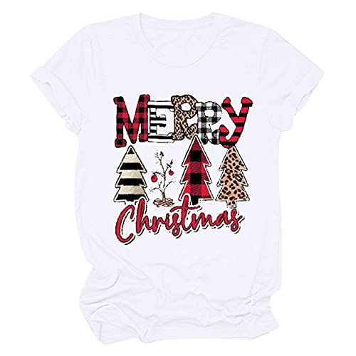Weihnachts T Shirt Damen Oberteile mit Weihnachtsmotiv Modische Karierte Tee Tops mit Leopardendruck Rundhals Kurzarm Sommeroberteile All Match Tunika Bluse Herbst Winter Basic Shirt Strassenmode Weihnachts T Shirt Damen Oberteile mit Weihnachtsmotiv Modische Karierte Tee Tops mit Leopardendruck Rundhals Kurzarm Sommeroberteile All Match Tunika Bluse Herbst Winter Basic Shirt Strassenmode von Masrin