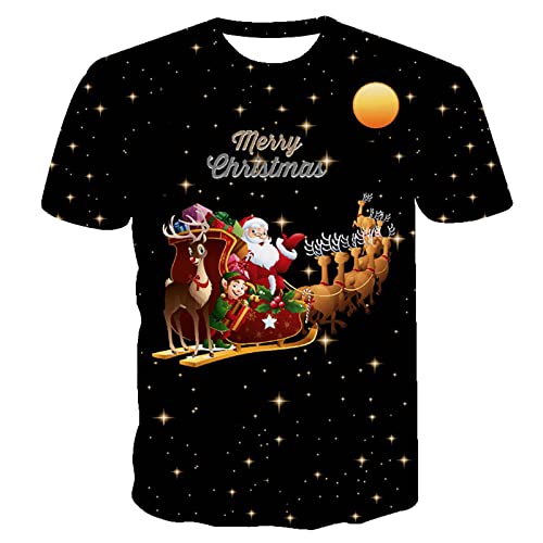 Weihnachts Tshirt Herren 3D Digitaldruck Oberteile Weihnachtsbaum Grafik Pullover Rundhals Kurzarm Weihnachtspullover Lose Tee Tops in Übergröße Weihnachten Bluse Fest T-Shirts Für Männer M-5XL von Masrin