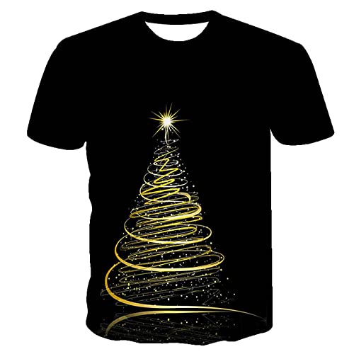 Weihnachts Tshirt Herren 3D Digitaldruck Oberteile Weihnachtsbaum Grafik Pullover Rundhals Kurzarm Weihnachtspullover Lose Tee Tops in Übergröße Weihnachten Bluse Fest T-Shirts Für Männer M-5XL von Masrin