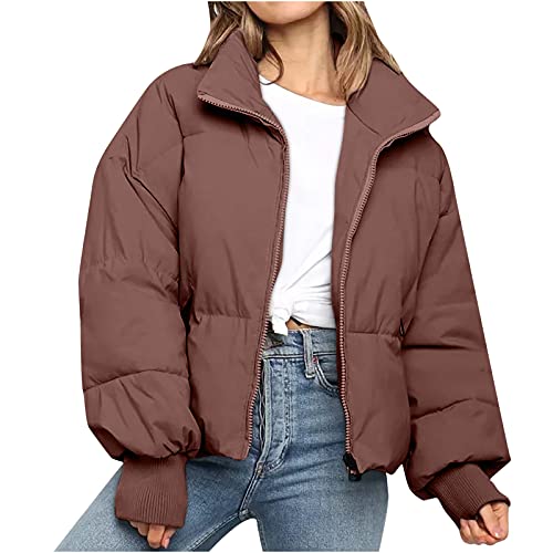 Winterjacke Damen Einfarbige Daunenjacke Gepolsterter Mantel mit Stehkragen und Langen Ärmeln Cardigan Bluse mit Reißverschluss vorne Übergangsjacke Soft Shell Jacke Wintermantel Steppjacke Winterjacke Damen Einfarbige Daunenjacke Gepolsterter Mantel mit Stehkragen und Langen Ärmeln Cardigan Bluse mit Reißverschluss vorne Übergangsjacke Soft Shell Jacke Wintermantel Steppjacke von Masrin