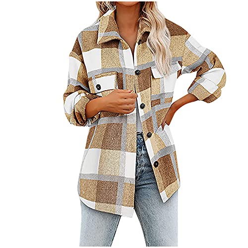Wollmantel Damen Lässige Karierte Wolljacke mit Print Herbst Mantel Warme Winterjacke mit Taschen Umlegekragen Langarm Oberbekleidung Strickjacke mit Knöpfen Wollmantel Damen Lässige Karierte Wolljacke mit Print Herbst Mantel Warme Winterjacke mit Taschen Umlegekragen Langarm Oberbekleidung Strickjacke mit Knöpfen von Masrin