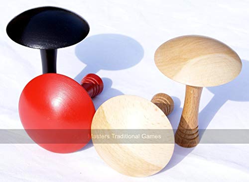 Masters Traditional Games Set Bar Billiards Mushrooms (2 Natural Wood, 1 red, 1 Black, Flat Underside) von Masters Traditional Games