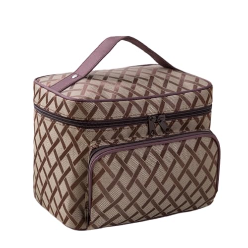 Einfarbig Plaid-Serie Kosmetiktasche, Mateju Polyester Kulturtasche Damen,Paaren Tragbare Kulturbeutel, Make up Tasche, Waschbar Kosmetiktasche Klein mit Reißverschluss (Braun,22x16x17cm) von Mateju