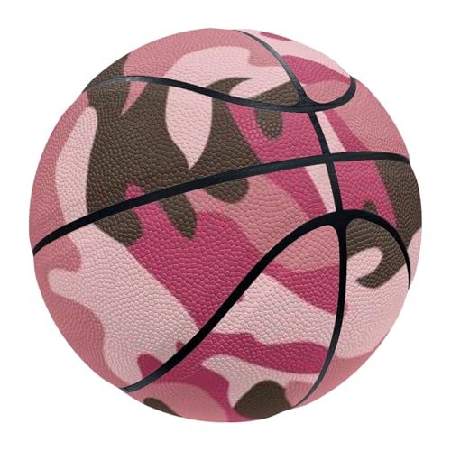 Mateju 3D-Camouflage Basketball PU-Leder Basketball Outdoor & Indoor, Abriebfeste Basketball Kinder Größe 5&7, Basketbälle mit 1 Ballnetz für Ausbildung, Wettbewerbe (5,Rosa) von Mateju