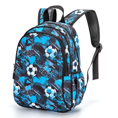 Mateju Fußball-Druck Schulrucksack, Großes Fassungsvermögen Rucksack Damen Herren, Schulrucksack Teenager, Polyester Rucksack Kinder,Leichtgewicht Schulrucksack (Blau,24x10x32cm) von Mateju