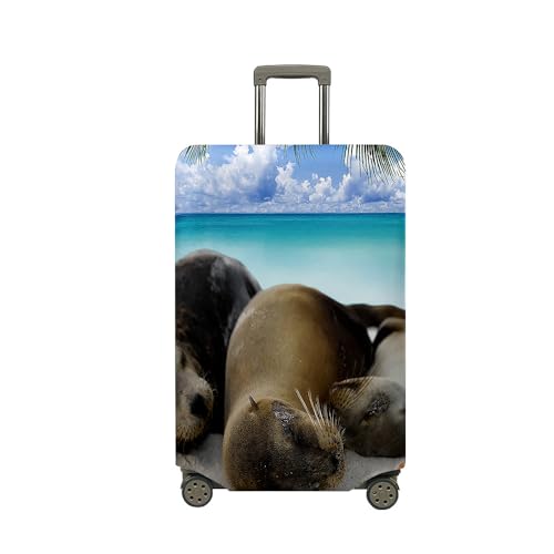 Mateju Kofferschutzhülle Elastisch Kofferhülle, 3D Niedlicher Seelöwe-Kollektion Cover Reisekoffer Hülle Trolley Case Schutzhülle Luggage Cover Kofferbezug 18-32 Zoll (Schlafend,XL) von Mateju