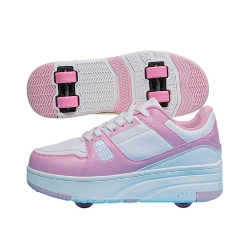 Mateju Schuhe mit Rollen für Jungen Mädchen, Kinder Rollschuhe Schuhe mit 4 Rollen Turnschuhe Versenkbarer, 2-in-1 Roller Schuhe Turnschuhe Skateboardschuhe 31 EU Rosa von Mateju