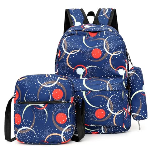 Mateju Schulrucksack, Rucksack Damen Herren, Schulrucksack Teenager, Leichtgewicht 3 Stück Rucksack Kinder, Obstdruck Schulrucksack-Set mit Lunchtasche Federmäppchen (Blau) von Mateju