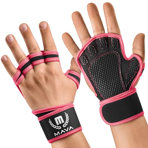 Mava Sports Belüftete Handschuhe für Männer und Frauen | mit integrierten Handgelenksmanschetten und vollflächiger Silikonpolsterung | Perfekt für Gewichtheben, Cross-Training, WOD (Rosa, M) von Mava Sports