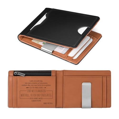 Maverton Slim Wallet mit Münzfach aus echtem Rindsleder - Geldbörse Herren für 9 Karten- Geschenke für Männer - personalisierte Geschenke für ihn zum Valentinstag- schwarz-braun von Maverton