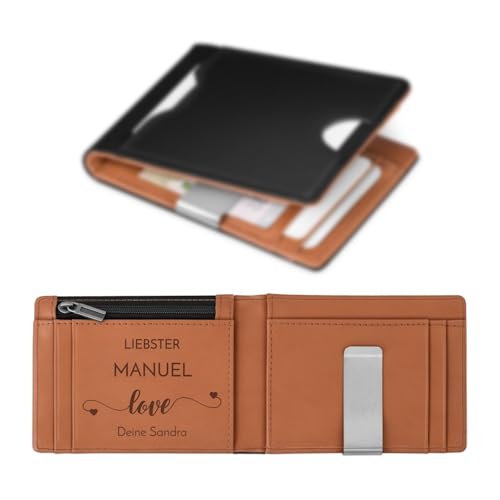 Maverton Slim Wallet mit Münzfach für 9 Karte - Geldbörse Herren aus echtem Rindsleder - Geschenke für Männer - personalisierte Geschenke für ihn - schwarz-braun von Maverton