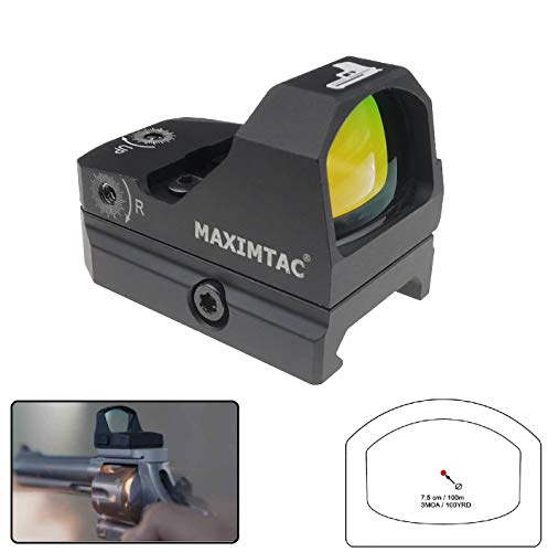 Maximtac Mini Reflexvisier/Red-Dot 2 mit 8 Lichtstufen + Nachtmodus Rotpunktvisier für Kurzwaffen, Langwaffen, Großkaliber geeignet von Maximtac