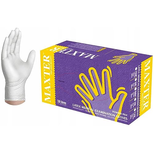 Maxter - Packung mit 100 Stück Einmalhandschuhe aus reinem Latex Farbe weiß, unsteril, puderfrei (L) von Maxter