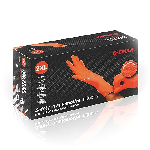 Nitrilhandschuhe | Orange | Verstärkt | Robust | Arbeitshandschuhe | Einweghandschuhe | Reinigungshandschuhe | Auto Handschuhe | Garten (XXL) von Maxter