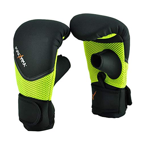 MaxxMMA Neopren Waschbare Boxhandschuhe, Handgelenkschutz, Ideal für Anfänger, Boxsack-Training, Fitness-Workout (Schwarz, L/XL) von MaxxMMA