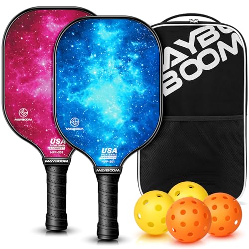 Pickleball-Paddel-Set, USAPA-zugelassenes Pickleball-Set, Pickleball-Schläger, Fiberglas-Oberfläche, Pickleball-Ausrüstung, Pickleball-Schläger Geschenke für Anfänger und Profis (Blau und Rot) von Mayboom